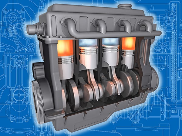 Computer generated cutaway of a running engine