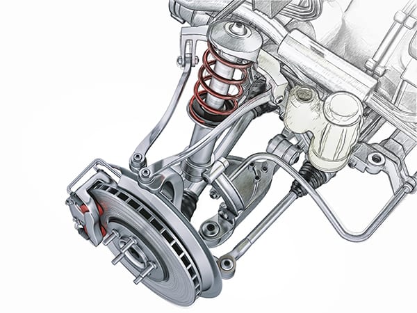 Drawing of multi-link suspension with disk brake