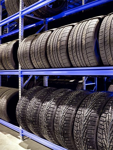 Tires on shelves